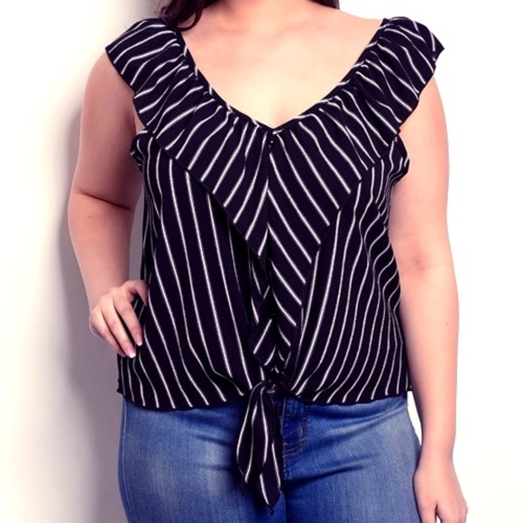 Lydia Black and White Striped Top Plus Size - Picture 1 of 2